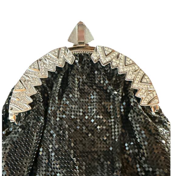 VTG Whiting & Davis Black Mesh Evening Purse Swarovski Crystal Clasp 6.5" Bag - Picture 2 of 9